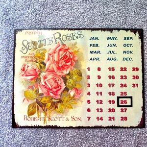 Vintage Calendar Art Retro Metal Roses Flowers Wall Calendar Magnet 14”x10.5”